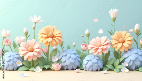 Pastel Flower Garden A Delicate 3D Floral Arrangement