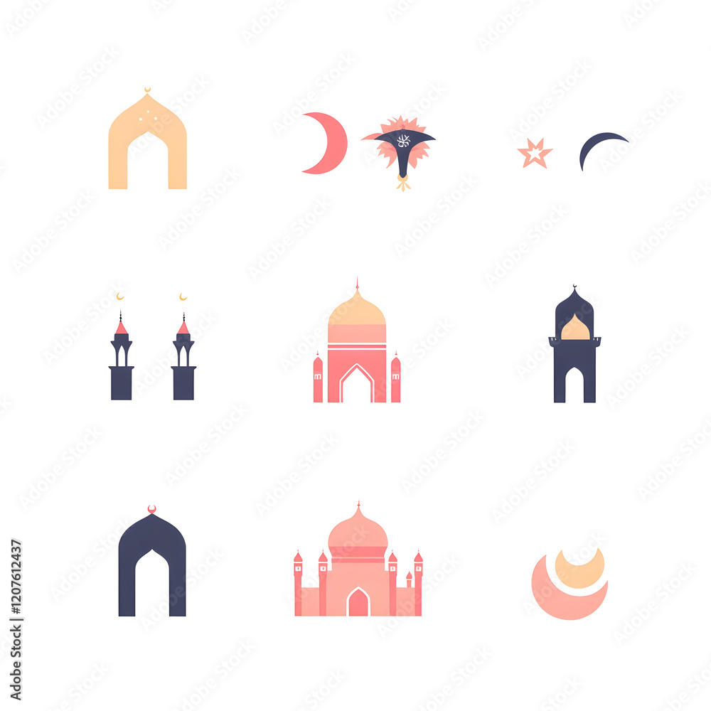 Obraz premium A set of icons a minimalist ramadhan and Eid_Al-Fitr