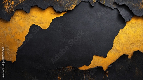 A striking abstract background featuring a torn black surface revealing a vibrant orange underlayer. photo