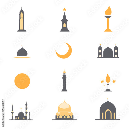 A set of icons a minimalist ramadhan and   Eid_Al-Fitr