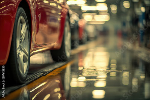 Wallpaper Mural A close-up of a red car in a reflective environment, suggesting an industrial setting. Torontodigital.ca