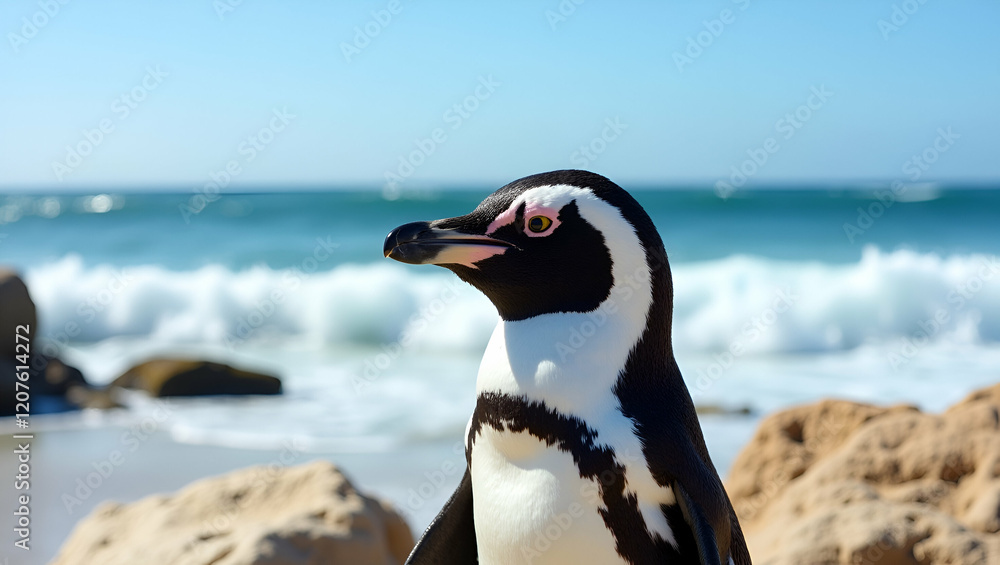 Obraz premium Title: A Majestic African Penguin (Spheniscus demersus) Standing Proud