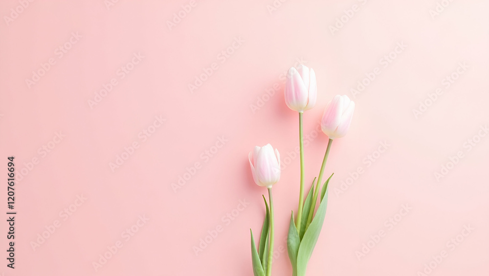 Fototapeta premium Title: Delicate Solitary Pink Tulips with Soft Velvety Petals