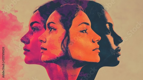 Multiple Identities: A Woman's Inner World Depicted Through Colorful Abstract Portraits
