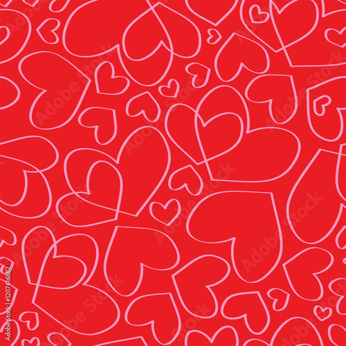 Red Valentine's Day romantic seamless pattern with pink hearts. Love playful background for february 14