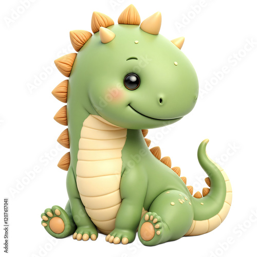 Fototapeta Naklejka Na Ścianę i Meble -  Green dinosaur sitting with transparent background, yellow accents and hearts
