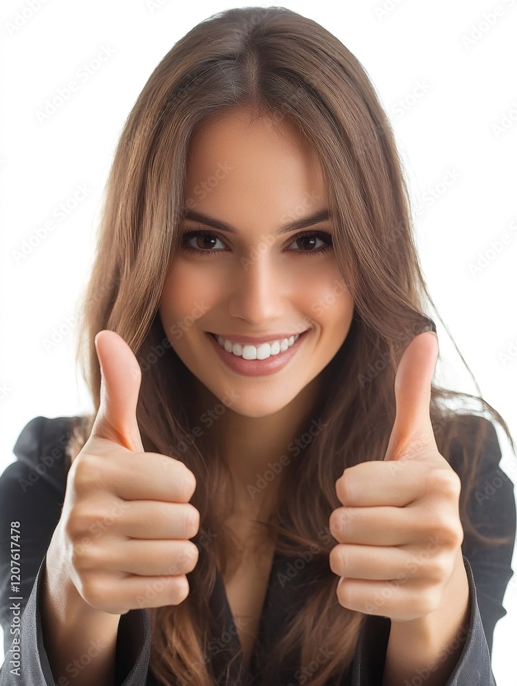 Smiling businesswoman showing thumbs up approving and agreeing Smiling businesswoman showing thumbs up approving and agreeing