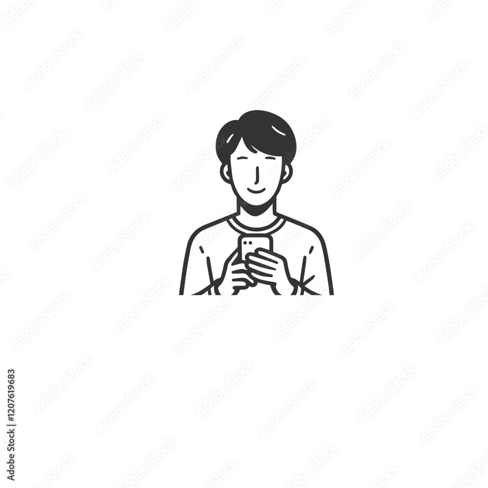 Illustration of Person Using a Smartphone with a Happy Expression. Young individual depicted using a smartphone with a cheerful expression, conveying connectivity and technology use. Illustration of Person Using a Smartphone with a Happy Expression. Young individual depicted using a smartphone with a cheerful expression, conveying connectivity and technology use.