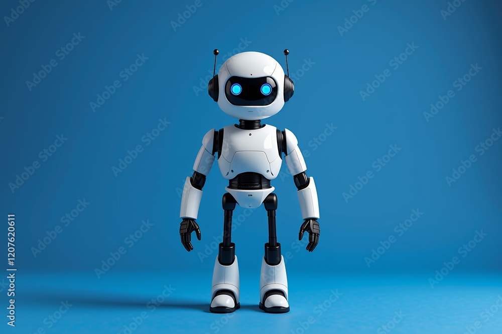 Naklejka premium Futuristic White Robot Artificial Intelligence Technology Concept Blue Background