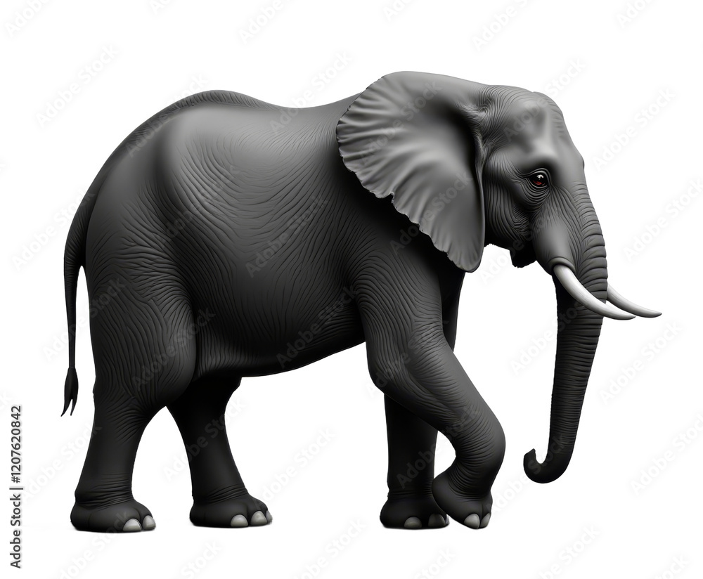 Obraz premium Grey elephant with tusks walking on transparent background