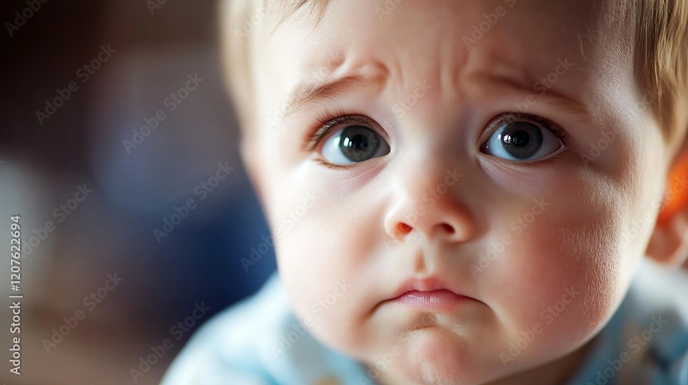 Close-up of a Baby's Thoughtful Expression: A Precious Moment Captured Close-up of a Baby's Thoughtful Expression: A Precious Moment Captured