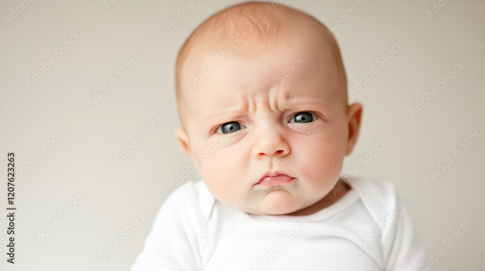 Frowny Baby Face: A Close-Up Portrait of a Cute Infant Frowny Baby Face: A Close-Up Portrait of a Cute Infant