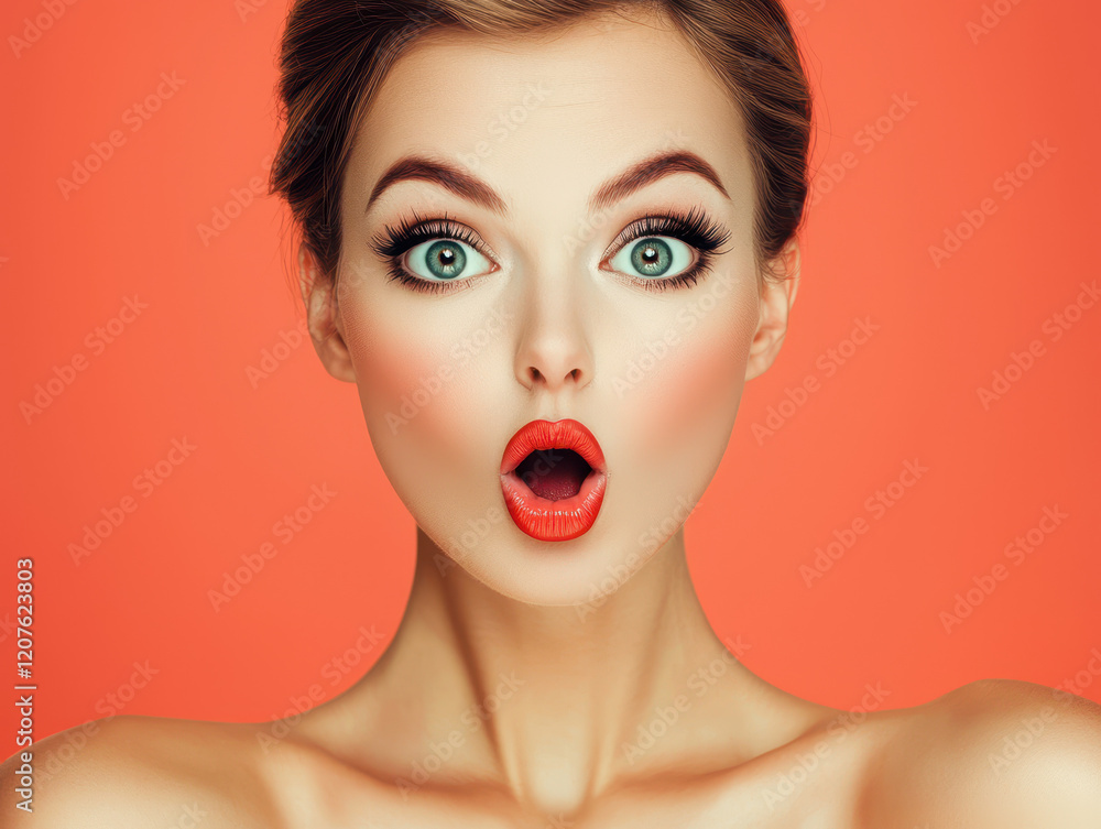Glamorous woman with shocked expression and vibrant charm in a cinematic close-up Glamorous woman with shocked expression and vibrant charm in a cinematic close-up