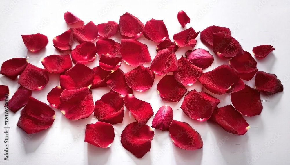 Scattered Red Rose Petals on a White Background Scattered Red Rose Petals on a White Background