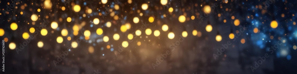 Obraz premium festive blue and yellow bokeh lights suspended in the air , bokeh, blue, decorations