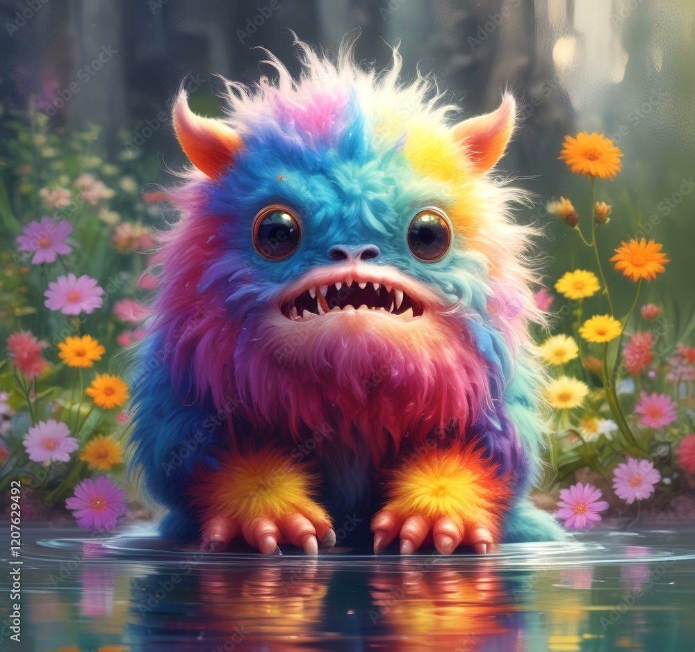 Fototapeta premium Illustration of fluffy and cute small monster.