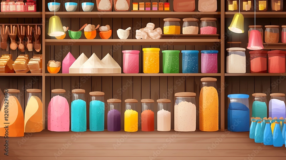 Aisle with baking supplies flour and sugar Scene Styles Aisle with baking supplies flour and sugar Scene Styles