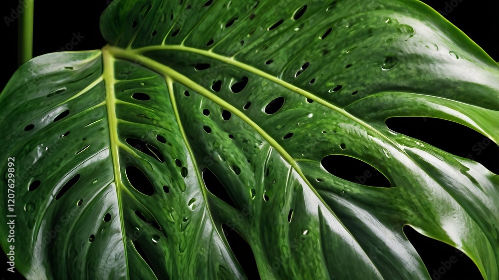 Fototapeta premium Close-Up of Monstera Leaf with Split and Perforated Pattern – Tropical Botanical Detail