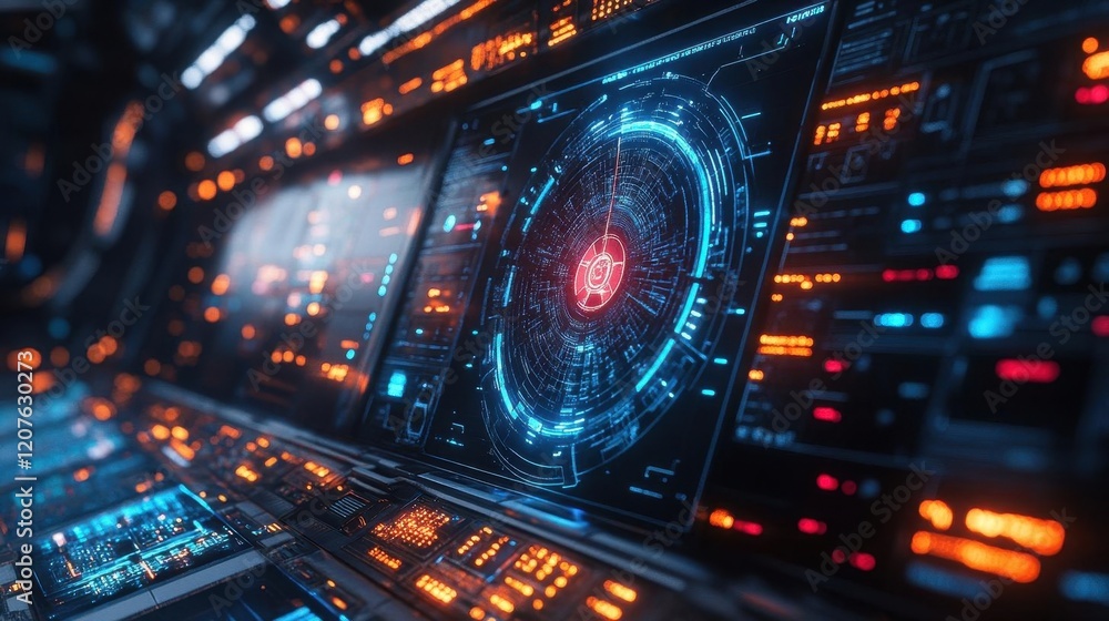 hightech interface displaying crm data visualization glowing holographic elements futuristic design bluetinted technological aesthetic hightech interface displaying crm data visualization glowing holographic elements futuristic design bluetinted technological aesthetic