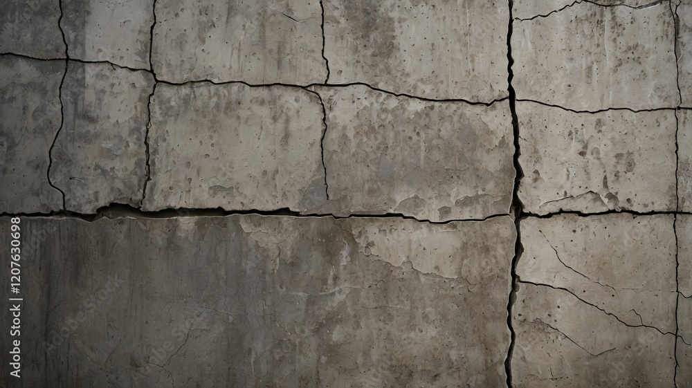 Fototapeta premium Close-Up of Weathered Concrete Wall with Cracks and Rough Texture – Industrial Urban Background