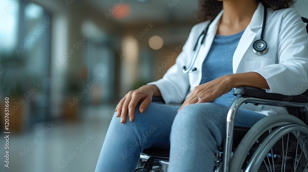 Obraz premium Cropped shot of supportive female doctor, hand on wheelchair patient's hand,