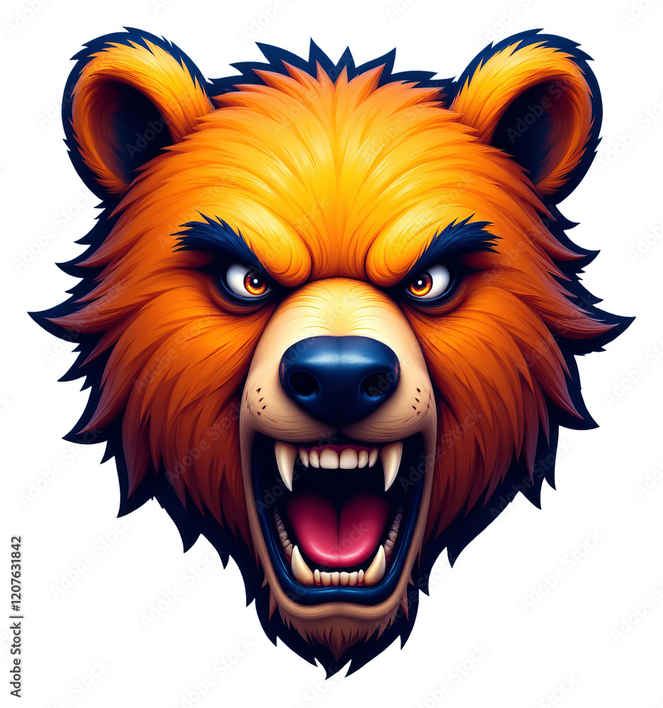 Fototapeta premium Orange bear head roaring transparent background