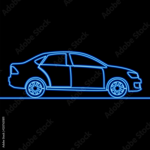 Modern sedan car icon neon glow vector illustration concept