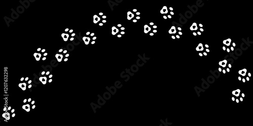 Paw vector foot trail print. Pattern animal tracks isolated on black background, backgrounds, vector icon Illustration