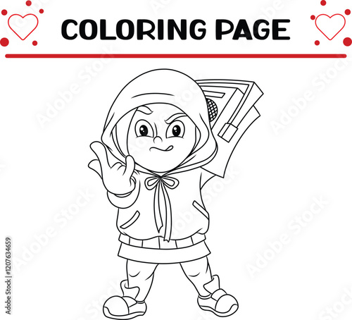 punk rock boy is listening music from radio coloring page for kids