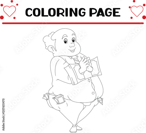 rich officer is handcuffed with dollar bills corruption coloring page for kids