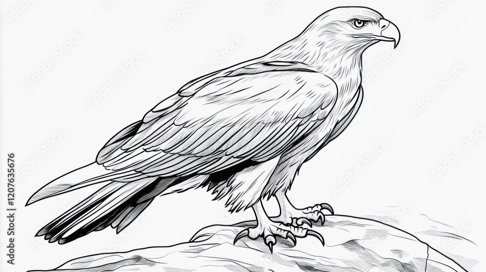 Fototapeta premium Majestic eagle perched on rock, a detailed illustration