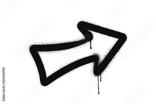 Graffiti drawing arrow symbol. Painted graffiti spray pattern of arrow or pointer. Spray paint element. Street art style illustration. Vector.