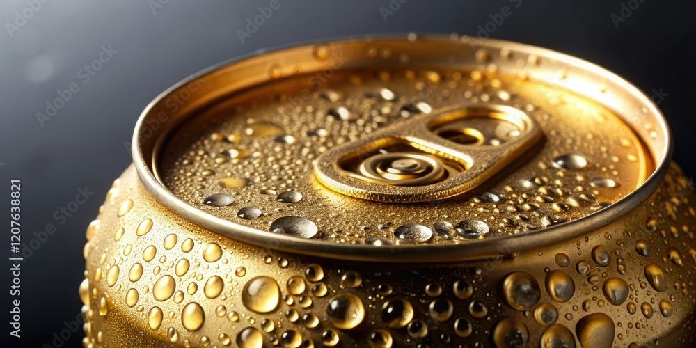 Close-up of a cold beer can with condensation, soft drink, beverage can, liquids, refreshment Close-up of a cold beer can with condensation, soft drink, beverage can, liquids, refreshment