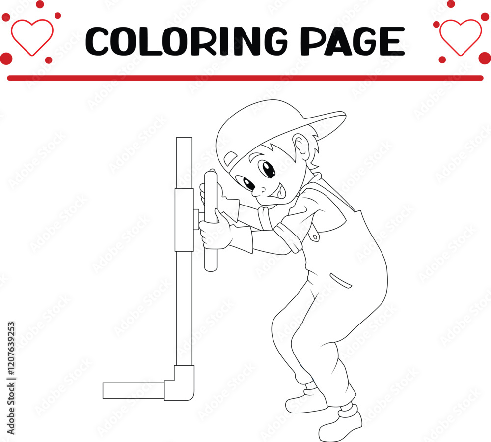 Fototapeta premium plumber are doing job coloring page for kids