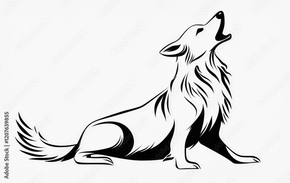 Obraz premium Howling wolf designed in tribal style is raising its head and howling