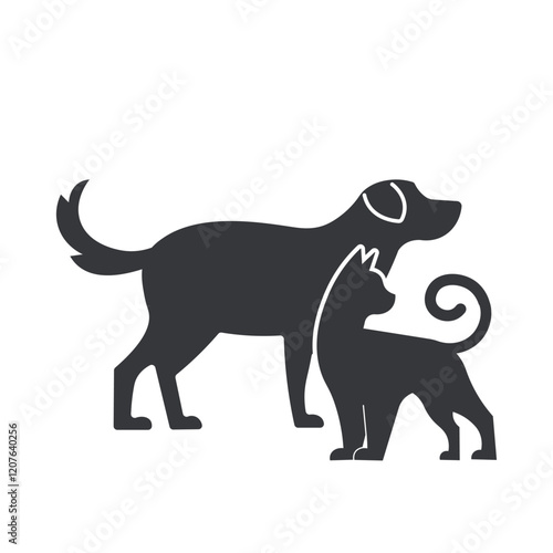 Isolated pictogram sign of animal pets a black cat and dog icon