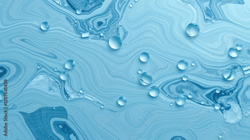 Abstract Blue Swirling Liquid Background with Water Droplets Abstract Blue Swirling Liquid Background with Water Droplets