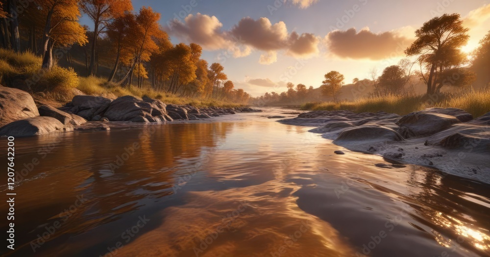 Brown water of the river reflecting the sky above, sky, water, nature Brown water of the river reflecting the sky above, sky, water, nature