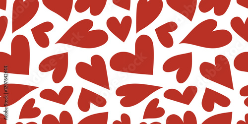 Red hearts in different pose seamless pattern. Vector symbol icon hearts set. Collection of red love heart hand drawn illustrations. Doodle hearts collection.