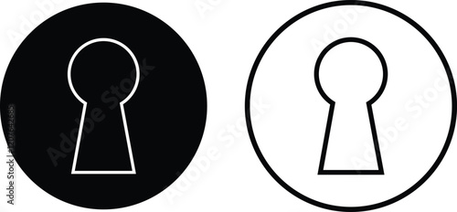 Key hole black icon set isolated on transparent background. Trendy flat and line art design collection vector. Mysterious Vintage padlock silhouette symbol of hope or success for apps and websites