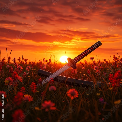 夕日の中の刀｜Katana in the Sunset photo