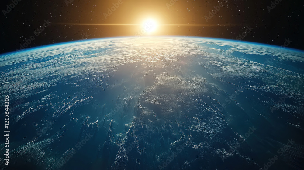 Fototapeta premium Stunning view of earth from space with a radiant blue sunrise casting light on the horizon