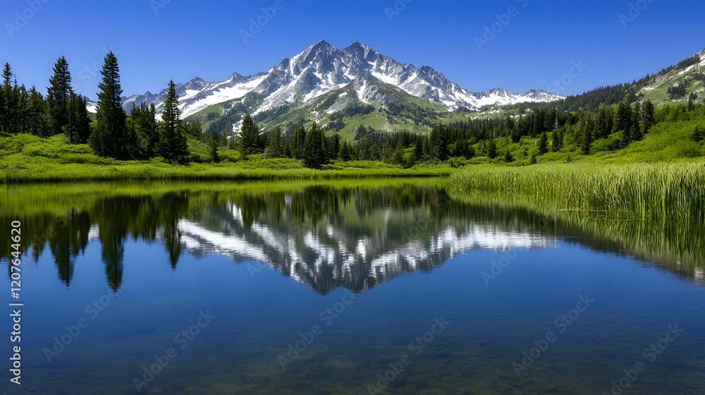 Majestic Mountain Range Reflected in Serene Lake,Symbolizing Goals and Mirrored Challenges