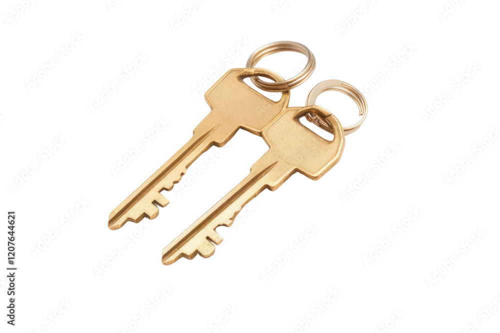 House key pair with metal house shaped keyring isolated on white background. PNG
House key pair with metal house shaped keyring isolated on white background. PNG