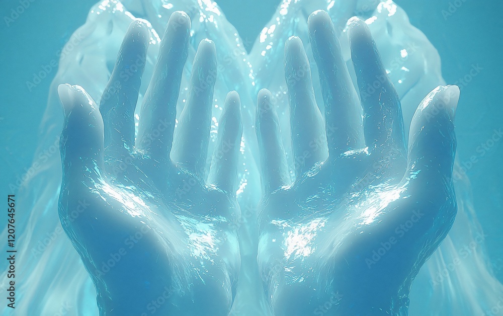 Fototapeta premium Two hands cupped together, appearing as if they are filled with water.