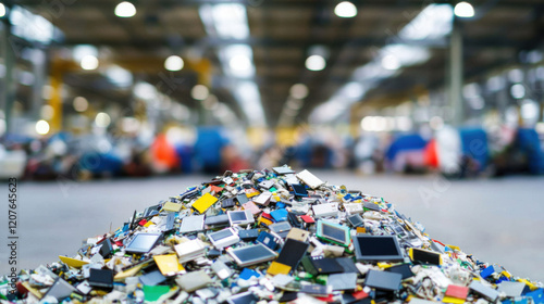 Wallpaper Mural e-waste collection for recycling concept. pile of electronic waste in large warehouse for recycling and waste reduction Torontodigital.ca