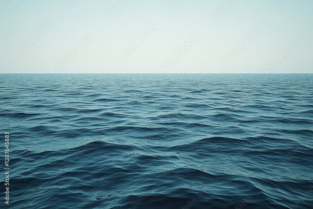 Obraz premium Serene Offshore Wind Turbines in a Vast Open Sea with Gentle Waves and Clear Sky Background, Ideal for Renewable Energy Concepts and Environmental Conservation