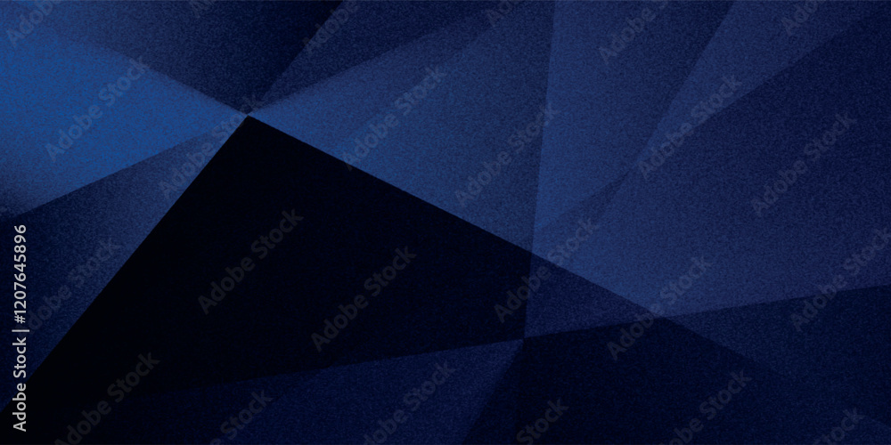 Obraz premium Black dark navy blue silver abstract pattern background. Geometric shape. Line triangle angle fold polygon diamond 3D. Color gradient ombre. Rough grain noise. Light shadow.