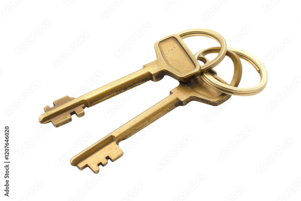 House key pair with metal house shaped keyring isolated on white background. PNG
House key pair with metal house shaped keyring isolated on white background. PNG