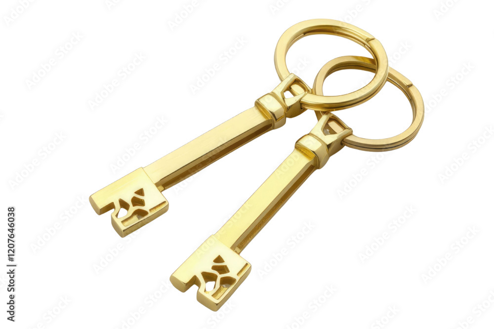 House key pair with metal house shaped keyring isolated on white background. PNG
House key pair with metal house shaped keyring isolated on white background. PNG